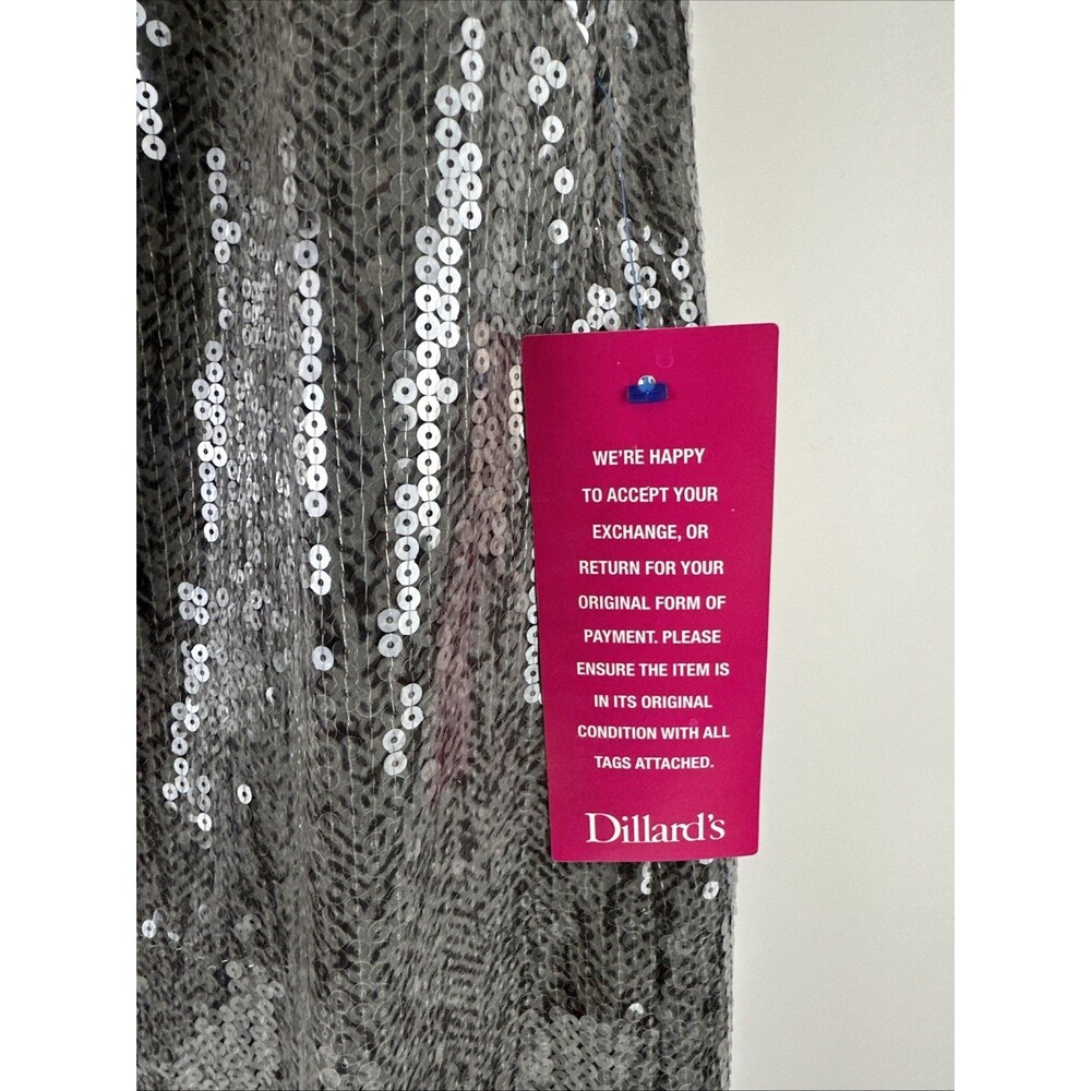 Lauren Ralph Lauren Evening Dress Gray Silver Sequins Shift Short Sleeves New 16 - Picture 4 of 15